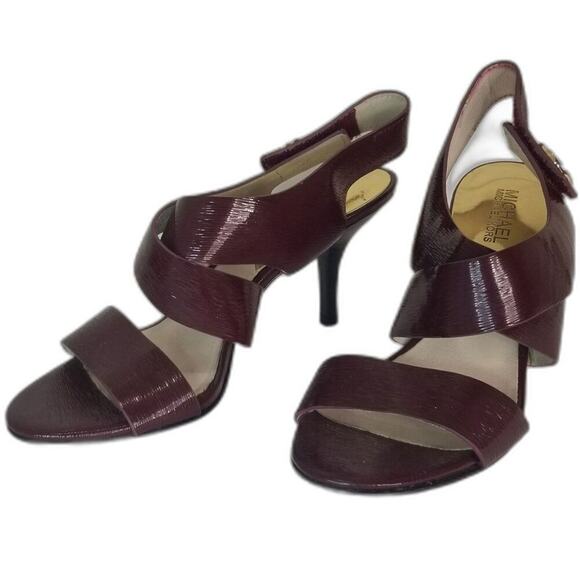 Wine Strappy Sandal Heels Joselle Slingback Burgundy Heels Open Toe Size 8 MK - Picture 2 of 6